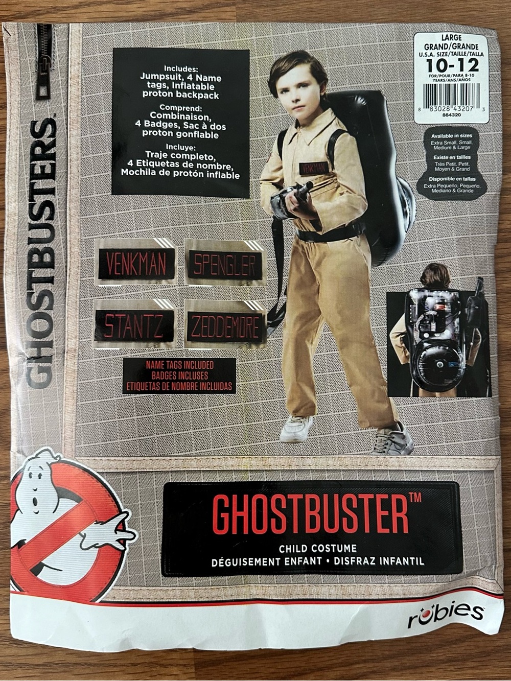 Boys Ghostbuster Costume Large 10-12 Jumpsuit Nametags Rubie’s Tan EUC!